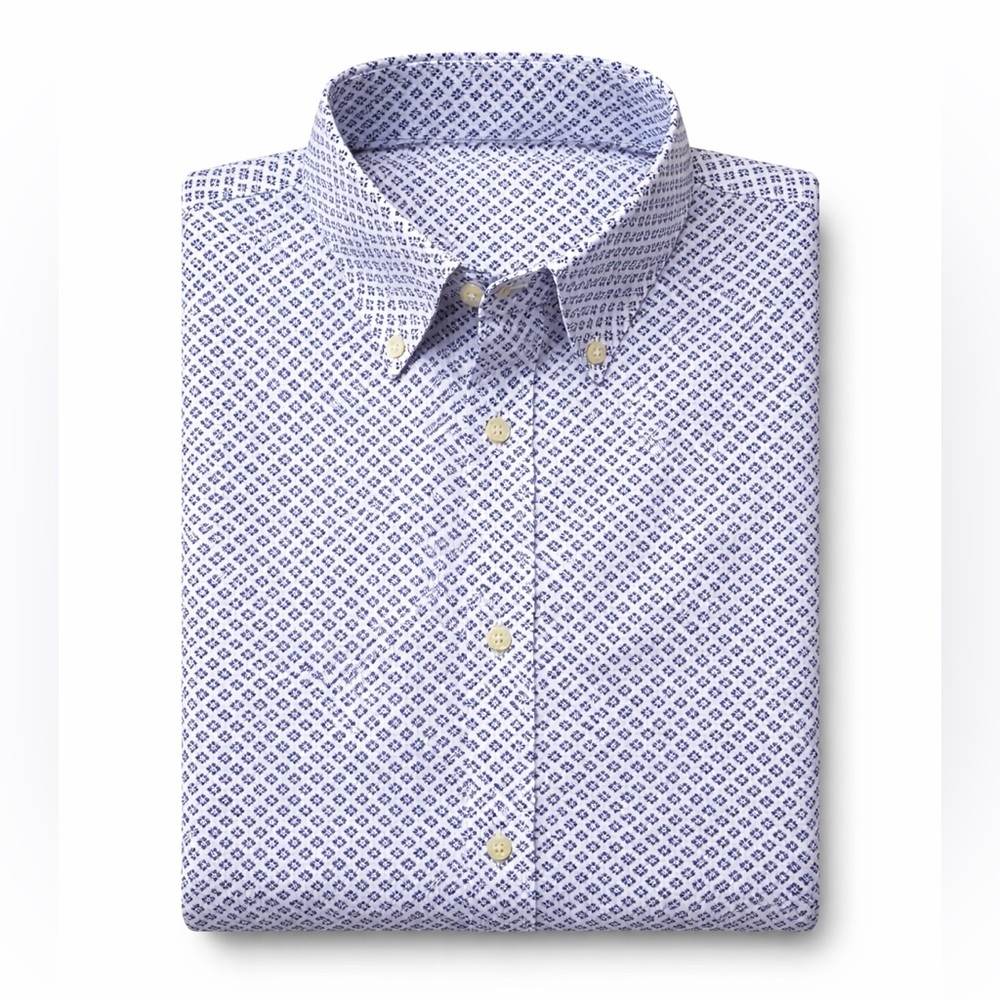 Jos. A. Bank Tailored Fit Button Down Shirt Blue & White Print Size Medium